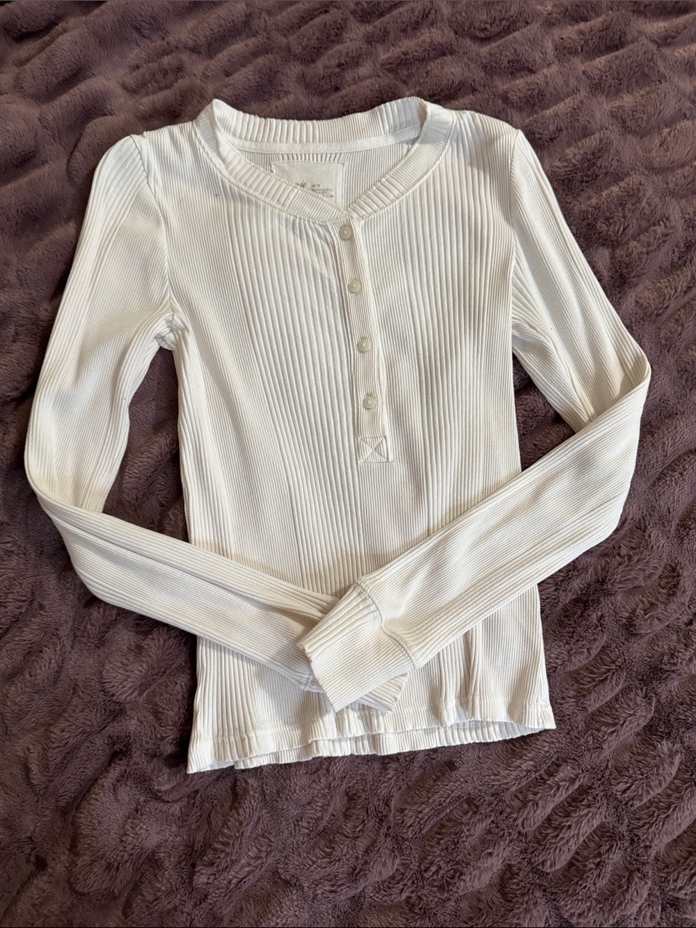 aerie White Ribbed Button-Up Henley Top